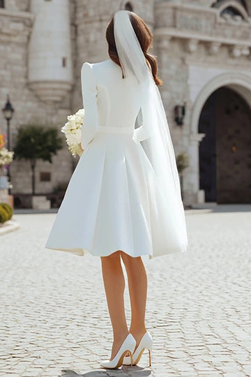 Ivory A-Line Long Sleeve Engagement Dress